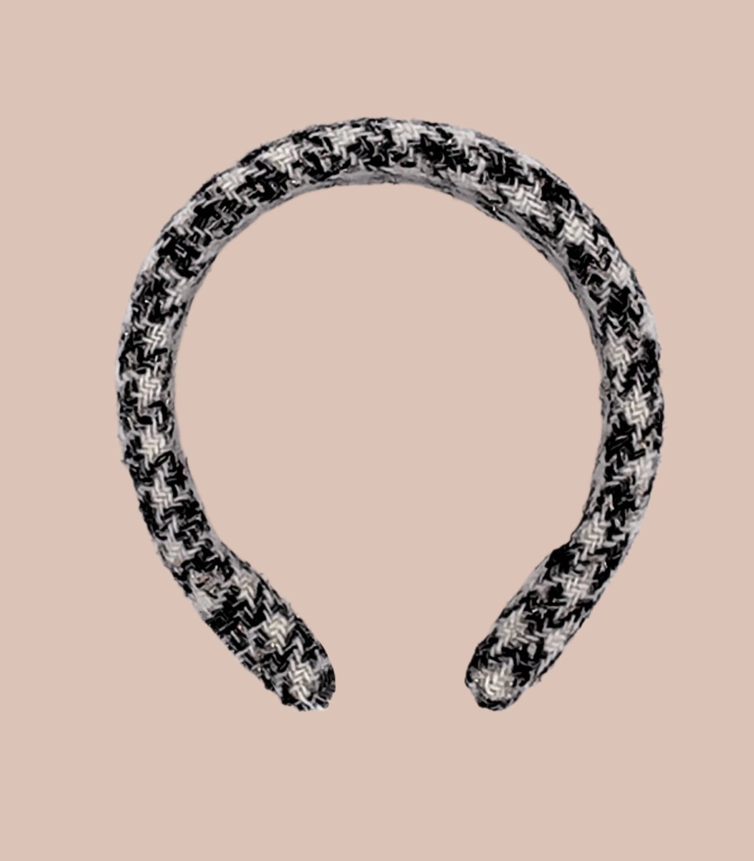 Elegant Black and White Houndstooth Tweed Hairband