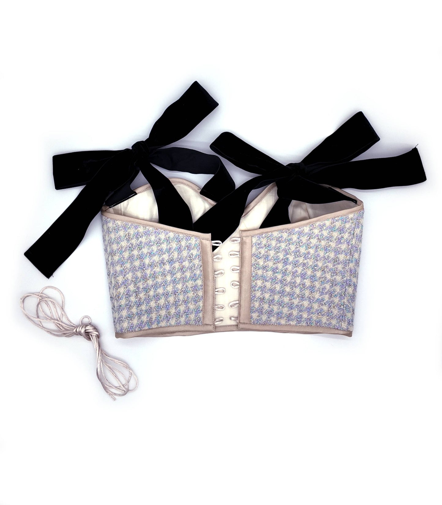 Old Money style, Fashionable and Luxury Houndstooth Tweed Corset Black and White for a Chic Wardrobe
