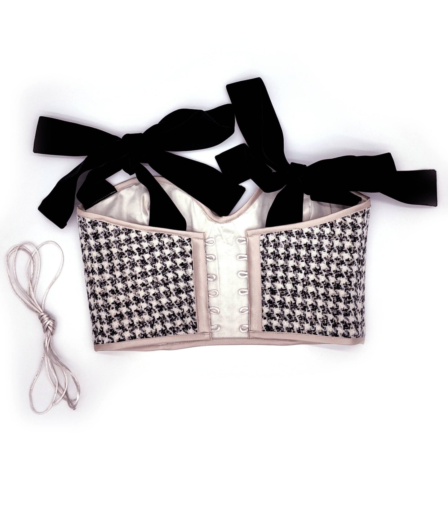 Old Money style, Fashionable and Luxury Houndstooth Tweed Corset Black and White for a Chic Wardrobe