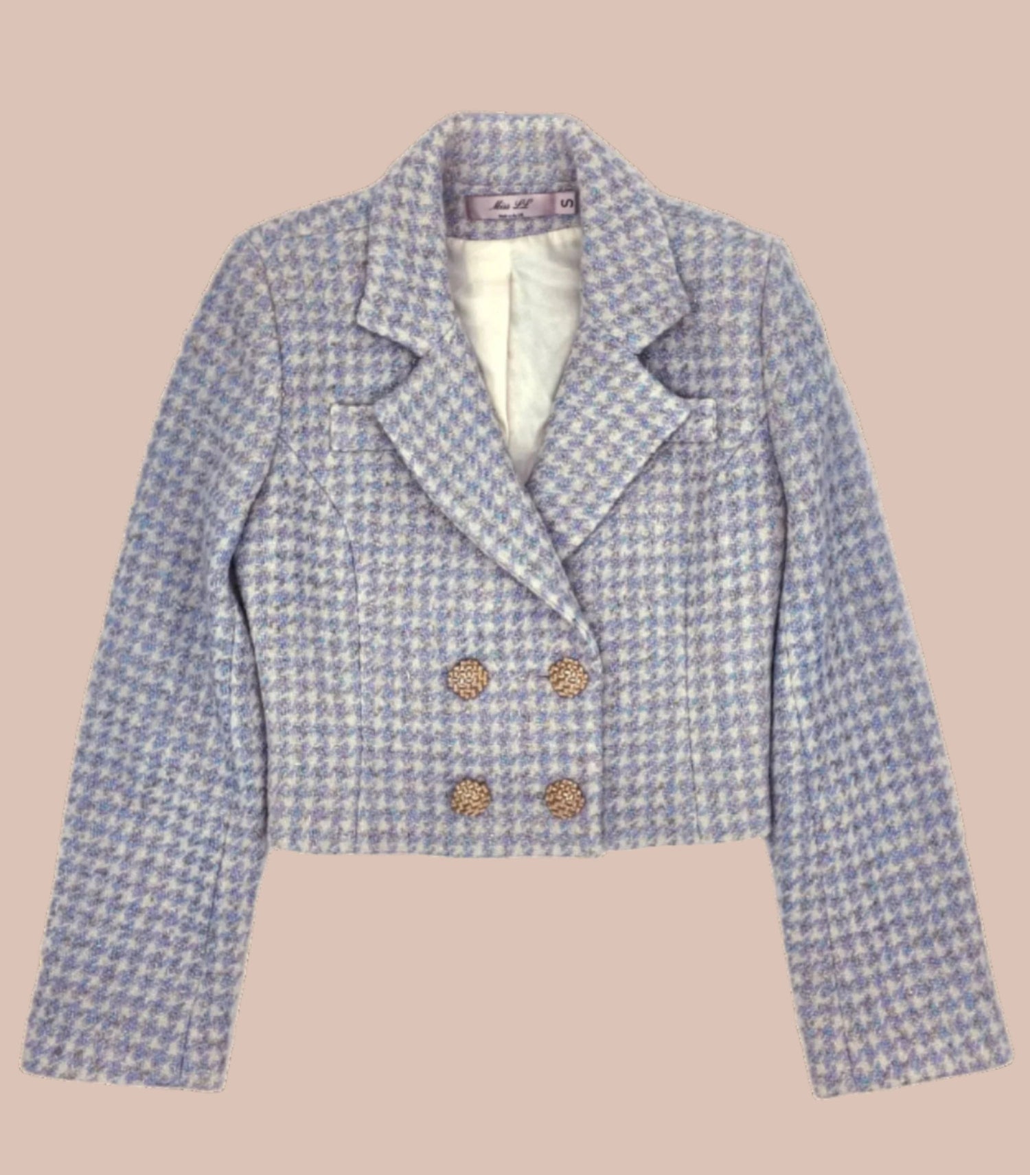 Fashionable Luxury Houndstooth blue and white Tweed Jacket