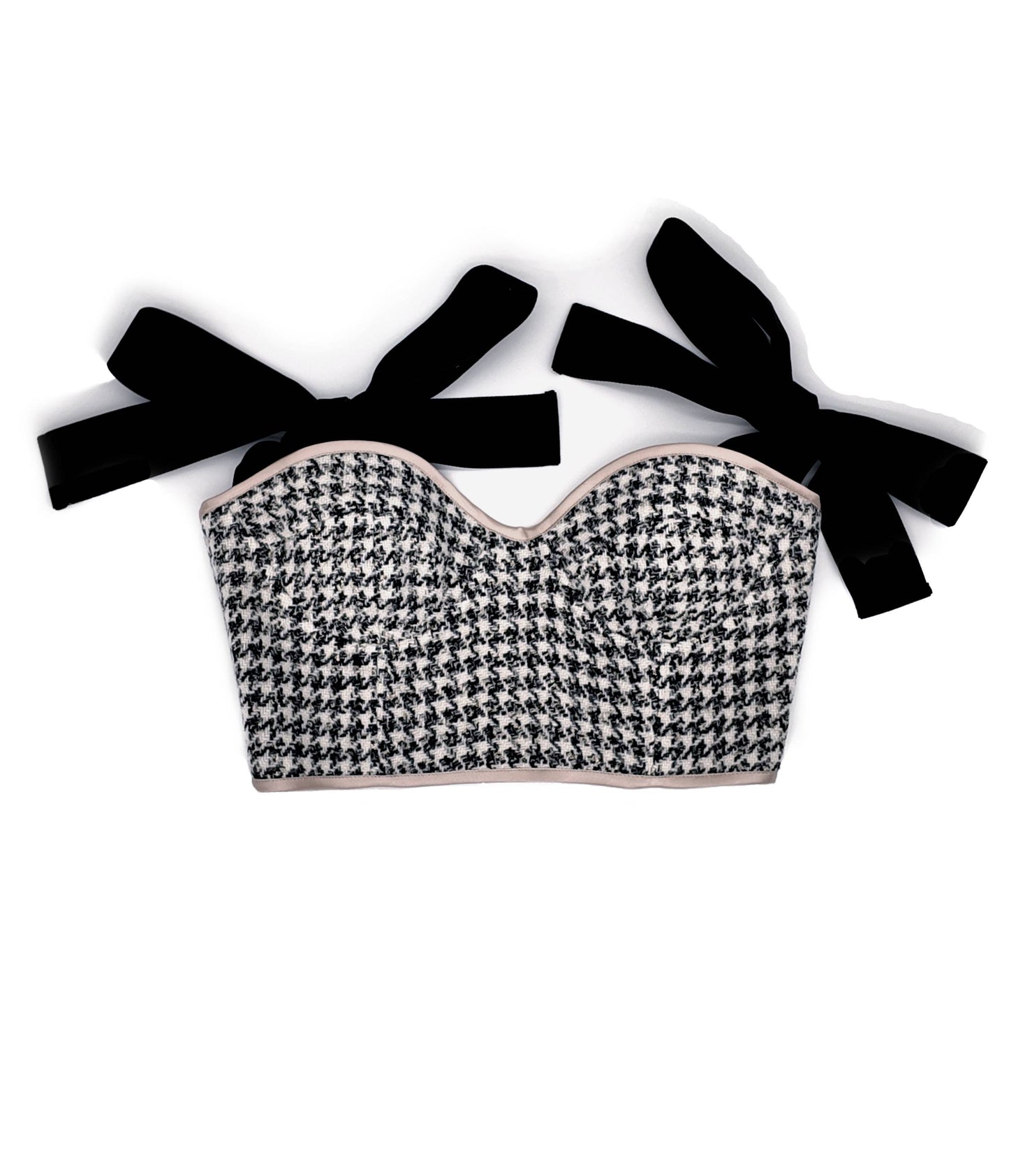 Old Money style, Fashionable and Luxury Houndstooth Tweed Corset Black and White for a Chic Wardrobe