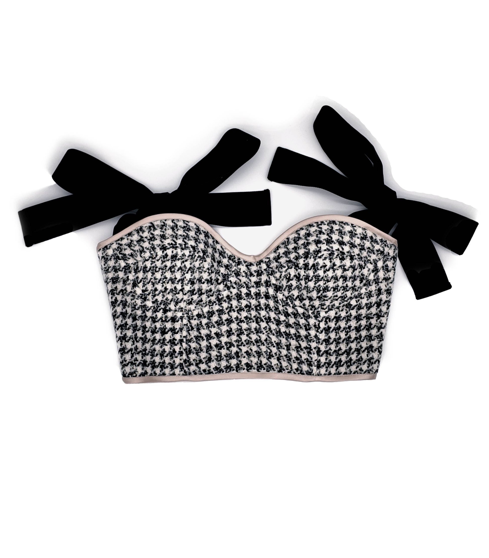 Old Money style, Fashionable and Luxury Houndstooth Tweed Corset Black and White for a Chic Wardrobe