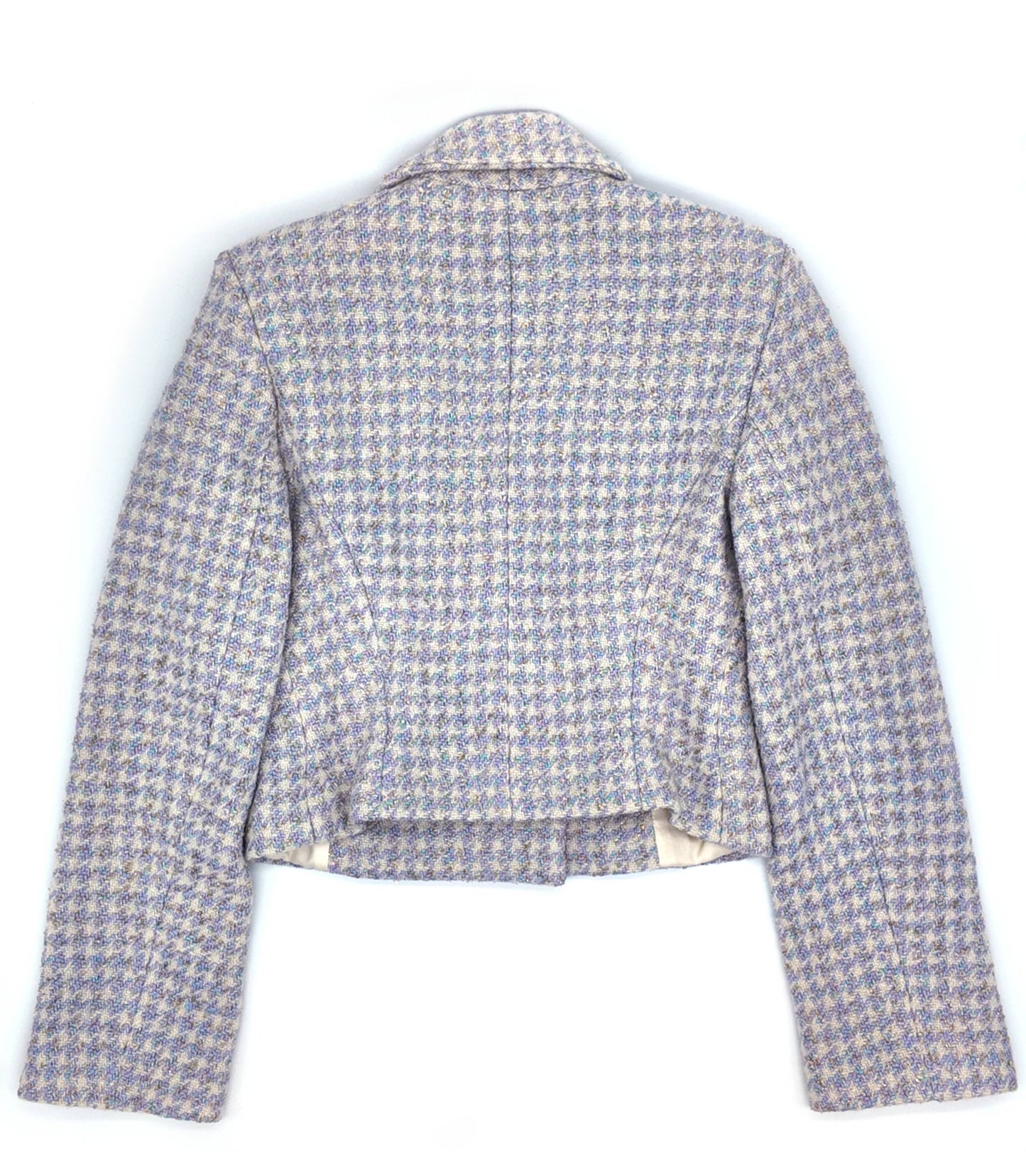 Old Money style, Fashionable and Luxury Houndstooth Tweed Jacket Blue and White for a Chic Wardrobe