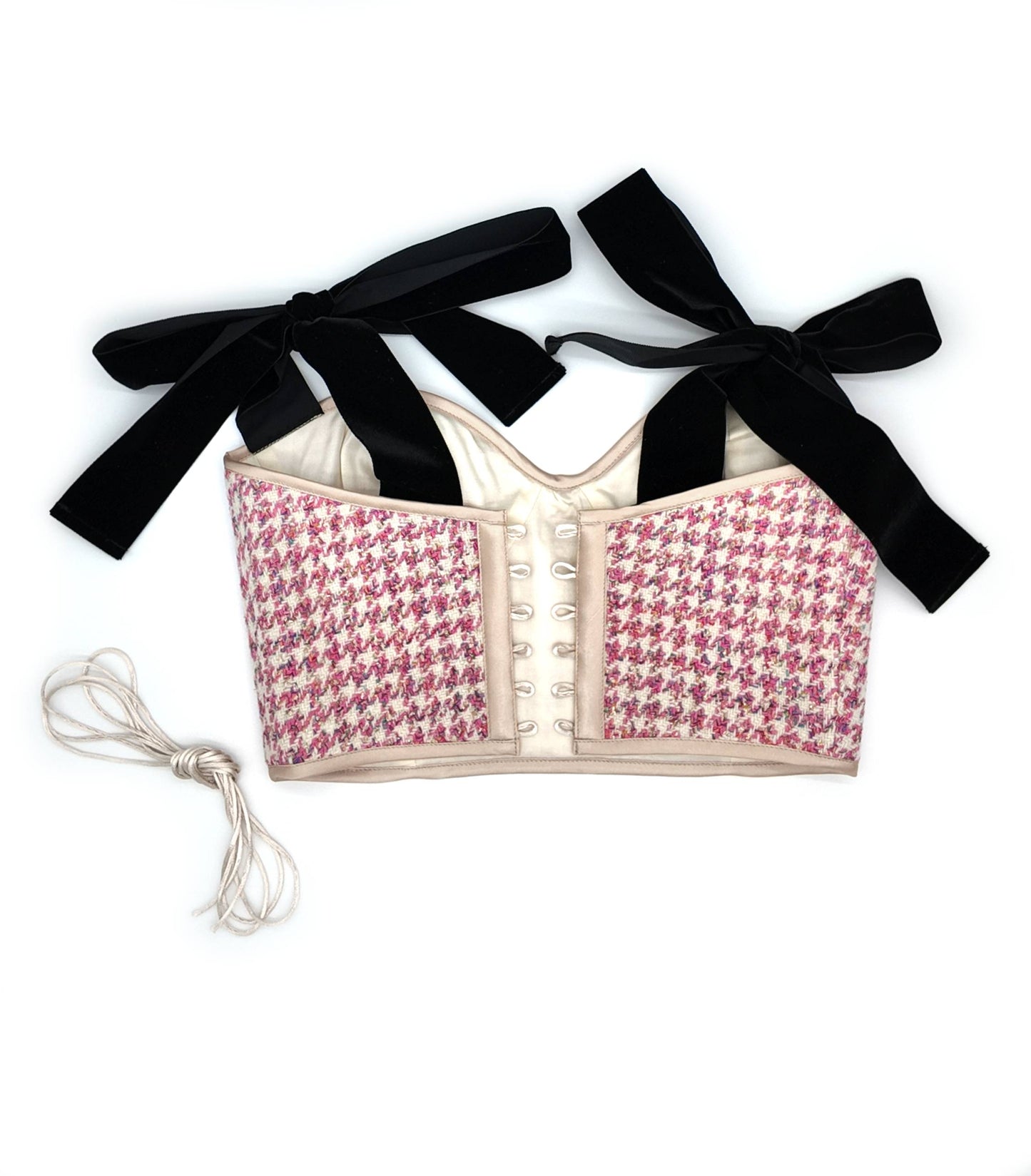 Old Money style, Fashionable and Luxury Houndstooth Tweed Corset Pink and White for a Chic Wardrobe
