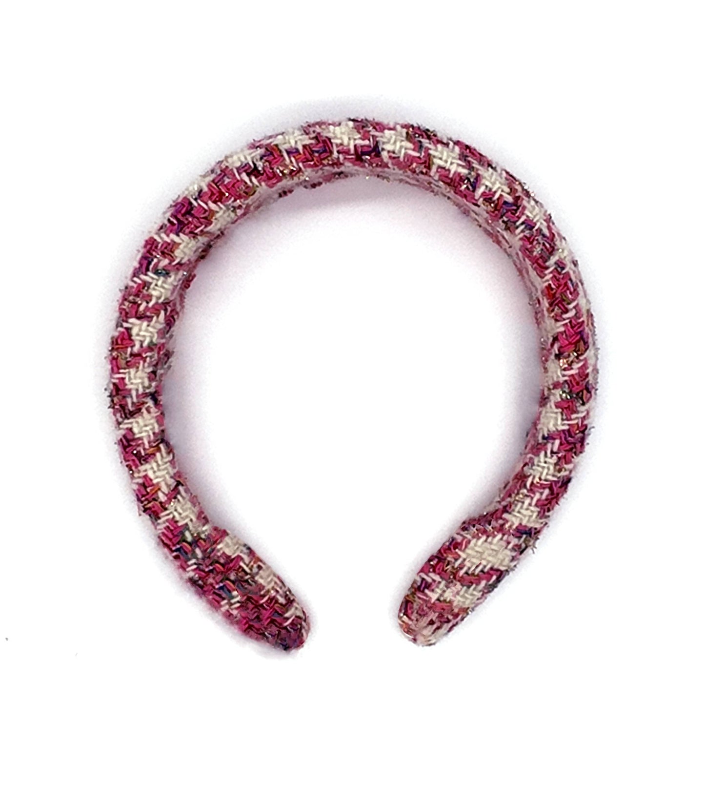 Old Money style, Fashionable and Luxury Houndstooth Tweed Hairband Pink and White for a Chic Wardrobe