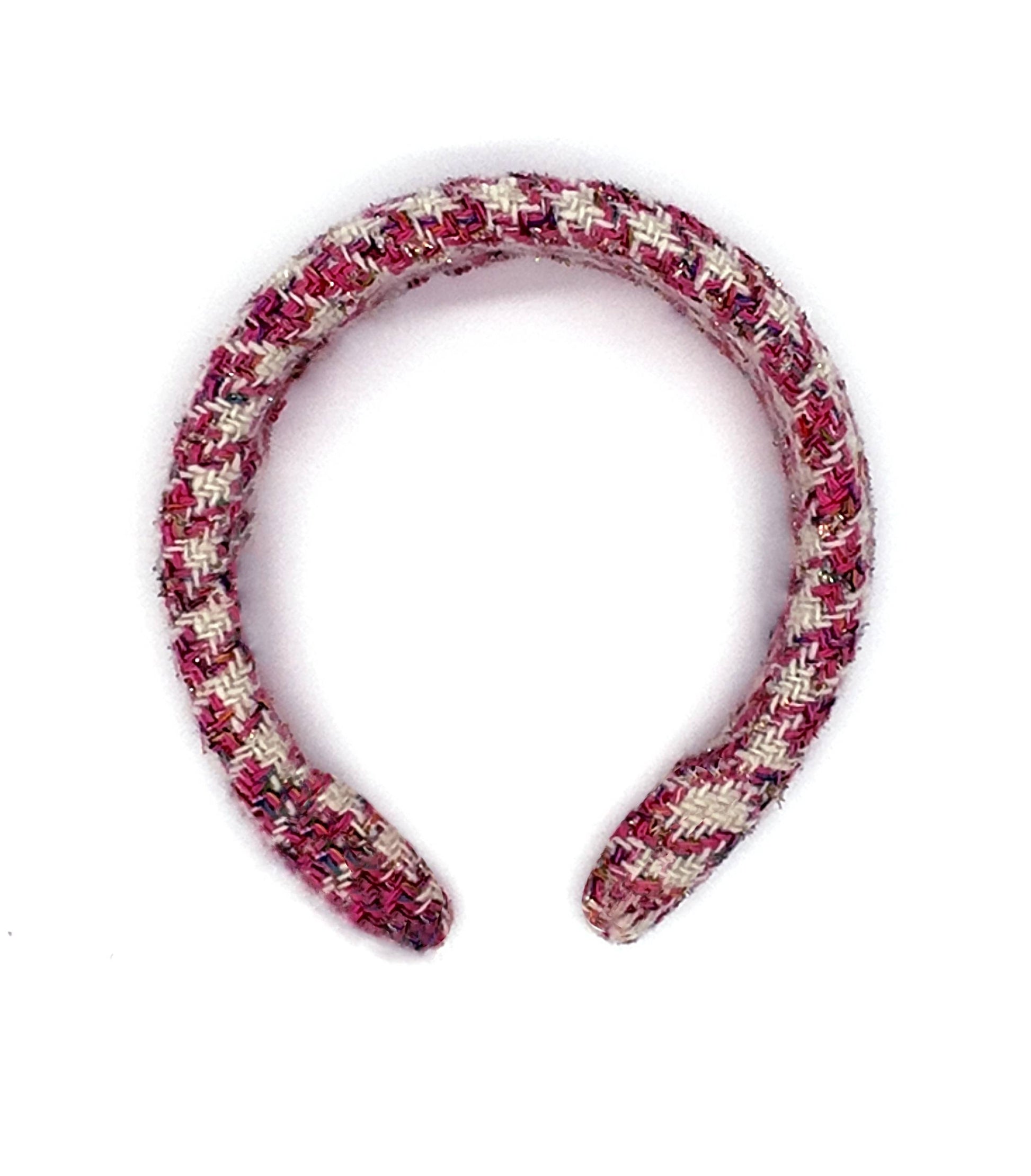Old Money style, Fashionable and Luxury Houndstooth Tweed Hairband Pink and White for a Chic Wardrobe