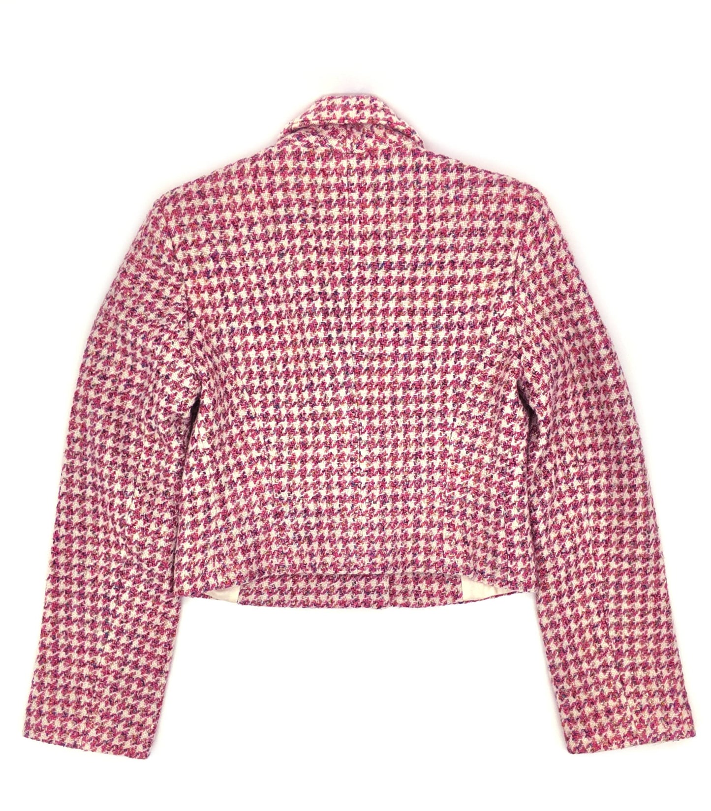 High Quality Pink and White Houndstooth Tweed Jacket, Corset and Skirt for Fashionable and Chic Women
